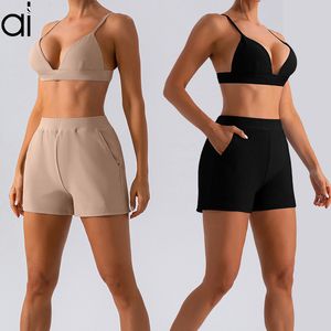Al-Women'in Yoga Sütyen Yeni Modaya Dönüş Sütyen Şüphesi Kırışıyor Seksi Fitness Tank Top Nefes Alabaş Cepler Kısa Sweatpants Egzersiz Çok Yönlü Spor Giyim