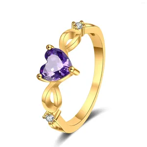 Cluster Rings 2024 925 Sterling Silver Amethyst Ring Ladies Elegant Heart Shaped Wedding Bridal Gift