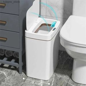 WASTE BINSスマートバスルームのゴミ箱自動袋の電子ゴミは白いタッチレス狭いスマートセンサーガベージビンスマートホーム15L L46