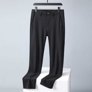 High End Ice Silk Pants for Men Elasticity Summer Thin Korean Version Trendy Versatile Slim Fit Straight Leg Draped Casual