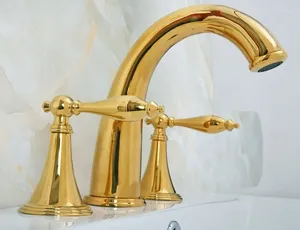 Rubinetti del lavandino da bagno manopola a doppia leva in ottone dorato rubinetto a bacino diffuso e ponte di rubinetto dell'acqua fredda montata a tre fori DGF020