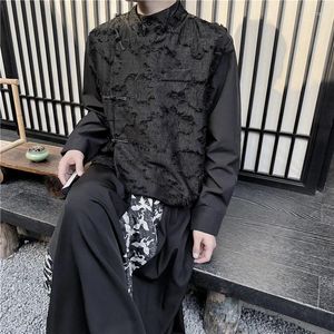 Kamizelki męskie 2024 Spring Korean Style Unikalny wzorzyste wzorzyste tkaninę kamizelki Men Casual Loose Black Bluckle kamizelka dla M-xl