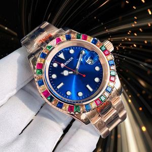 Aaa zegarek męski automatyczny zegarek Nowy Rainbow Diamond Watch 40 mm Blue Dila Sapphire Wodoodporne świetliste różowe złoto zegarek ze stali nierdzewnej Modna sportowa zegarek