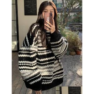 Maglioni femminili femminile a strisce vintage maglione a righe da maglia a strisce donne oversize casual streetwear campestrelline per maglieria autunno autunno inverno denso wa dhbv0