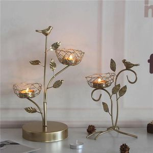 Candle Holders Nordic Iron Holder Golden Bird Flower Aroma Dining Table Light Ornaments Party Wedding Home Decoration