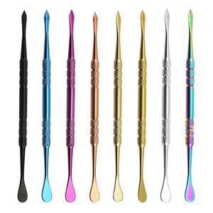 rainbow silver metal dab tools wax dabber smoking accessories long tools single spoon stainless steel shovel dry herb for banger nail bongs water pipes