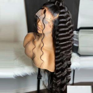 Syntetiska peruker 360 Spets Deep Wave Front Human Hair Wig Long HD Transparent Glueless för kvinnor Förpluktade värmebeständiga droppleverans DHRVS