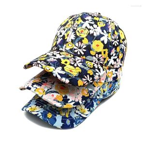 Ballkappen Frühlings- und Sommer Blumenbaseballhut Frauen Blumendruck Sonnenschutz Visor Outdoor Casual Mode Verstellbare Sportkappe