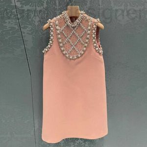 Grundläggande casual klänningar designer miu miao chunxia tung industri diamant inbäddning klänning lyx ärmlös rund nackklänning, elegant och a-line kjol för kvinnor isza
