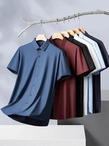メンズカジュアルシャツ2024サマーメンズシャツアイスシルククイックドライショートスリーブ特大プラスサイズ8xl 10xlフォーマルソリッドドロップ
