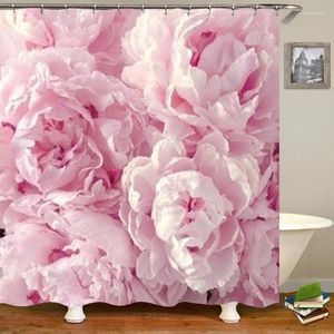 Duschgardiner Trendiga girly rosa romatiska blommor Peony för badva Peoner Dekorativ badrumsgardin Set vattentäta krokar