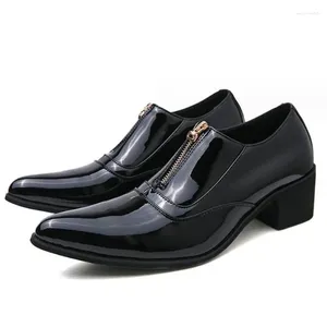 Dress Shoes 6cm High Heels Mirror Glitter Leather Oxford Men Black Wedding Daily Busines Office Work Height Increase