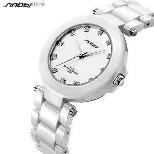 Kvinnors klockor Sinobi högkvalitativa kvinnors mode verkliga keramiska damer gåvor vita diamant kvinnors kvarts armband reloj mujer l240402