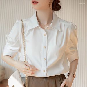 Kvinnors blusar vit skjorta kvinna blus kontor lady puff puff hylsa kvinnor skjortor och blusar koreanska mode damer toppar