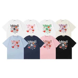 MARDI KOREAN DAISY LETTER FACHION 브랜드 여성 짧은 슬리브 티셔츠 순수면 신선한 프린트 느슨한 꽃 티셔츠