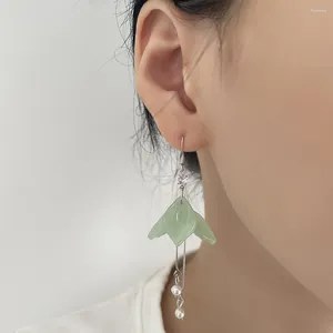 Dangle Earrings Ventfille 925 Sterling Silver Lily An Jade Earring For Women Girl Gift Petal Pearl Tasse Vintage Ethnic Jewelry Drop