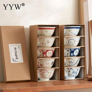 Tigelas Padrão Padrão Japanese Mobilware Rice Conjunto 5pcs/caixa Ferrada de cerâmica de cerâmica