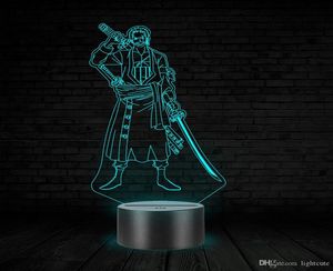 RORONOA ZORO 3D ILLUSION NIGHT LIGHT TAUCH 7色交換oneピースLEDランプキッズおもちゃ誕生日クリスマスギフトホーム装飾9978425