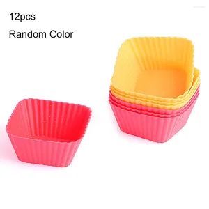 Baking Moulds 12pcs Square Heat Resistant Flexible Muffin Brownie Cake Mould Reusable Non-stick Silicone Cupcake Tool Ice Cream