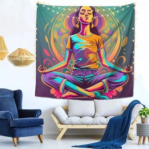 Tapisserier Meditation Spiritual Set Series Wall Decor Tapestry With Barb Clips Dekorativ anpassningsbar presentpolyester ljus färg