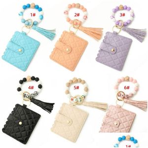 Keychains & Lanyards Wristlet Keychain Bracelet Credit Card Holder Wallet Key Ring Sile Tassel Beaded Bangle Drop Delivery Fashion Ac Dhxjt