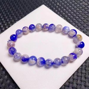 Decorative Figurines 8MM Natural Blue Flower Agate Bracelet Women Fashion Round Stone Elegant Healing Strand Bangles Wristband Gift 1PCS