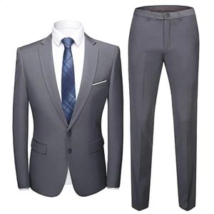 1 Set Blazer Pants Turndown Collar Long Sleeve Slim Fit Two Buttons Formal Suit For Wedding Banquet Prom 240326