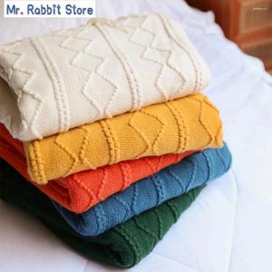 Blankets Sofa Bed Throw Chunky Knit Blanket Knitted Solid Color Waffle Embossed Nordic Decorative