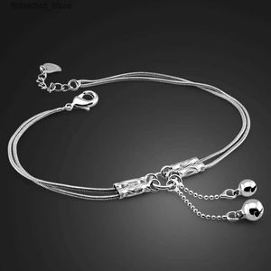 Anklets Fashion cute girl bell anklets Women solid 925 sterling silver snake chain anklets.Contracted double chain 27cm anklets. jewelry L46