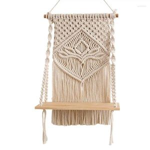 Tapestries Macrame Wall Hung Shelf Rustic Bathroom Wood Floating Boho Decor White Shelves Organizer Handmade Woven Rope Bohemian