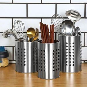 Kitchen Storage Silver Stainless Steel Chopsticks Cage Hollowed Draining Tableware Tube Round Hanging Chopstick Basket Knives