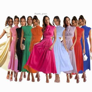 23 Years Sweet and Fashionable Street Summer Standing Collar Macaron Off the waist Long Dress 23003