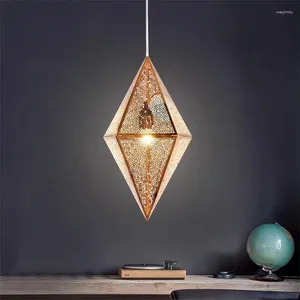 Chandeliers Modern Geometric Polygonal Diamond Decorative Metal Chandelier Pentagonal Octagonal Hollow Carving Art Pendant Lamp