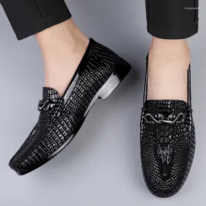 Casual Shoes Crocodile Pattern Mens Loafers Genuine Leather Men Slip-On Lightweight Man Driving Flat Fashion Mocasines
