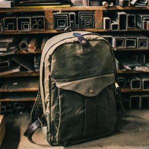 Backpack Tailor Brando 70307 American Retro Impermeável 15oz Crava de cera de óleo pesado 24 47 12cm Unissex Computer Travel School Bag
