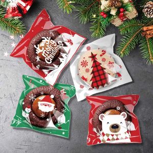 Hediye Sargısı 100 PCS Noel Kurabiye Şeker Çantaları Kendinden Yapışkan Ambalaj Bisküvi Atıştırmalık Torba Yıl 2024 Noel Navidad Noel Partisi Dekor