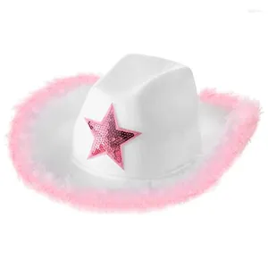 Basker rosa fjäder cowgirl hat stjärna kvinnor födelsedagsfest hattar cowboy rekvisita