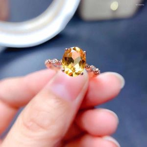 クラスターリングホヨンナチュラルシトリンリングリアル18Kローズゴールドカラーモルガニートイエローダイヤモンドスタイル楕円形の女性のための宝石