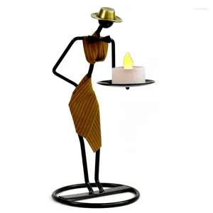 Titulares de vela Vintage Tealight com Iron Field Mulheres Figura Metal Candlestick para Presente de Decoração de Table Home Table
