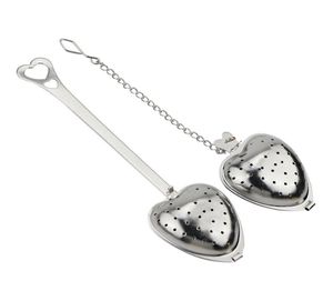 SS304 loose leaf tea infuser with chain heart shape spoon long handle filter flower strainer metal stir kitchen tool6113032