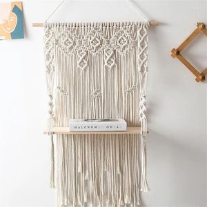 Tapisseries macrame hänger hyllor badrumshylla rustik boho dekor växt vägg vit arrangör handgjorda vävda rep