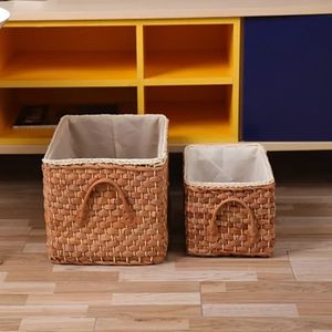 Manual Woven Storage Basket Handmade Laundry Wicker Baskets Sundries Organizer Clothes Toys Container Decor Panier Rangement