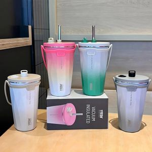 Custom Tyeso 600ml Vacuum Insulated Coffee Cup with Straw Thermos Mug LeakProof Bottle Travel Thermal Flask 240402