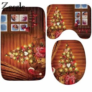 Bath Mats Zeegle Christmas Mat 3pcs Bathroom Carpet Non-slip Rugs Shower Absorbent Toilet Lid Cover Set