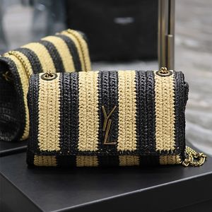 Saman omuz çantası tasarımcı çanta dikey çizgili zincir klasikler moda kadın lüks omuz çantaları saman örgülü crossbody çanta çanta çanta altı koltuk çantası