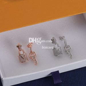 Luxury Key Lock Shaped Earring Danger Drop Studs Charm Diamond Earrings Earndrops With Present Box