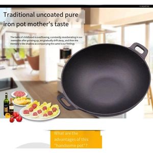 Pans Flat Bottomed Cast Iron Small Stir Fry Pot Household And Commercial Pig Stewed Noodles Wooden Lid Induction Cooker