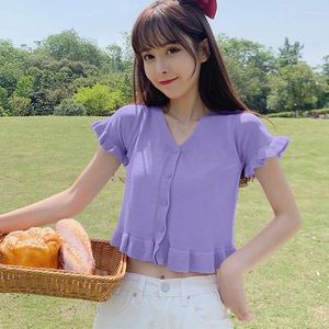 Women's T Shirts Knitted Tops Women Solid Color Butterfly Sleeve V Neck Exposed Navel Short Cardigan