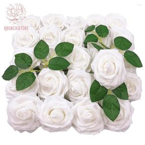 Dekorativa blommor 30st White Rose Artificial For DIY Wedding Bridal Bouquet Simulation Roses Party Home Floral Decor Valentine's Day Gift