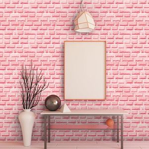 Bakgrundsbilder 3D Pink Brick Wallpaper Sweet Girls Room Bedroom Roll Self Lime PVC Wall Paper Bakgrund